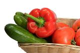 Basket with vegetables on white background with clipping path