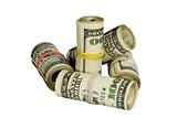 100 dollars rolls isolated on white background with clipping path