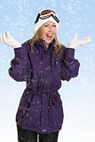 Joyous woman in snowfall