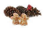 Gingerbread men and pine cones (focus on gingerbread men)
