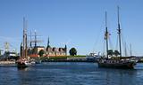 Helsingor:  harbour, ships and castle Kronborg