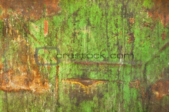 Rust on dirty green metal surface. Grunge background.