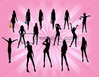   Posing women - silhouette vector illustration
