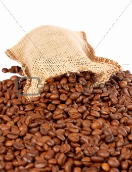 Burlap sack and coffee beans