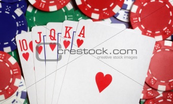 Royal flush and casino chips
