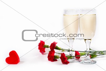 champagne, flowers and heart