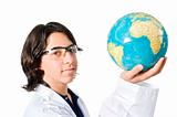 science student holding a globe