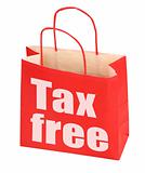 red paper bag with tax free sign