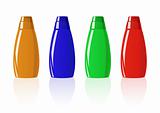 Vector illustration of colored shampoo bottles
