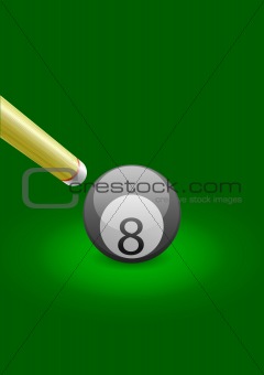 Vector billiard ball with stick on green table 