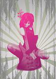 Girl with guitar on grunge background