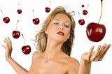 blond girl with cherry