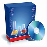 Box with laboratory glasses and CD