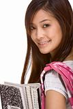 Asian college student with backpack and notebooks