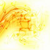Abstract flowing fire background with notes