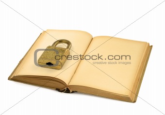 open old book with padlock 