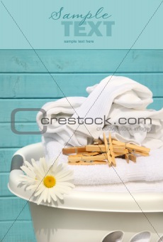 White  basket with laundry
