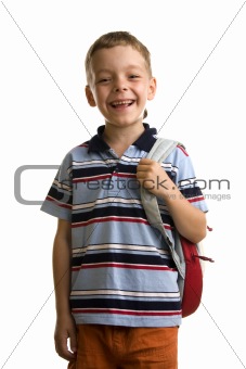 Schoolboy with books and backpack 2