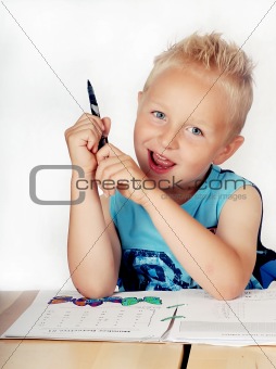 Little boy doing math homework