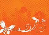 butterfly on orange floral background