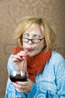 Crazy Woman Drinking Wine