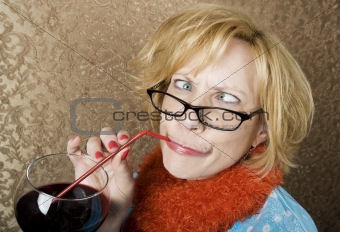 Crazy Woman Drinking Wine