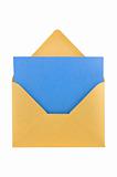 Open golden envelope, isolated, clipping path.