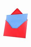 Open red envelope with a blue sheet of paper, path provided.