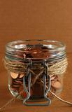 Glass Jar of coins, Savings concept