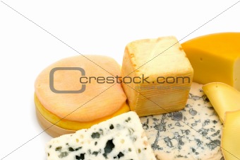 cheese assortment on white background
