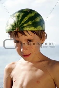 boy with watermelon helmet