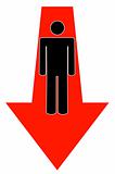 man with arrow pointing down