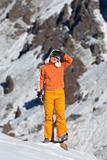 Orange girl in high mountains