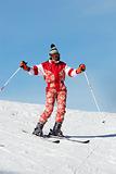 Happy ski girl in red
