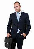 executive with leather bag