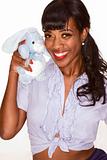 Smiling Black girl with blue bunny