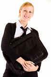 Business woman with laptop bag.