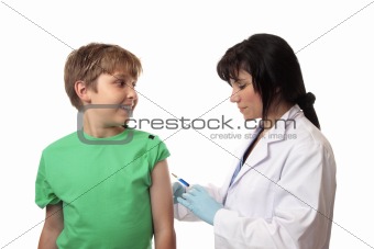 Happy boy getting immunization shot