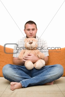 man with teddybear