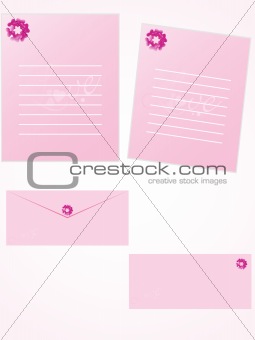pink letter for romantic notes with envelope set 12