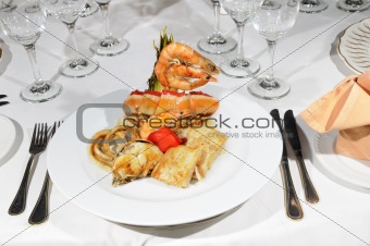 Seafood on restaurant