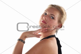 portrait of young blond woman isolated on white background