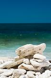 heap of limestone pebbles lying on the beach