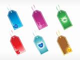 collection of romantic tags in red, green, purple