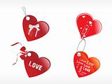 heart design tags with ribbon in red and brown, vector