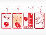 romantic tags with hearts set in red