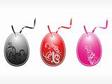 tree desiger tags with ribbon and floral in red, pink and black