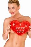 Sexy topless blond with - I love you - slogan