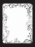 white frame with floral and hearts on black background