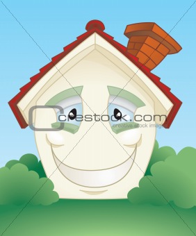Happy smiling house character